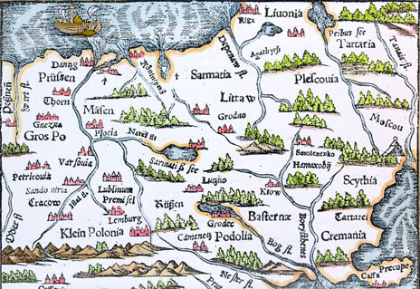 Mapa Polski z Kosmografii Mnstera, XVI w.