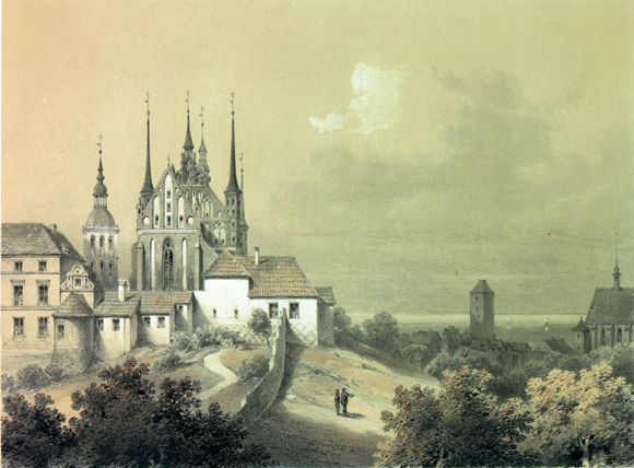 Frombork, widok od strony wschodniej z: Quast F.,Denkmale der Baukunst im Ermeland. Berlin 1852.