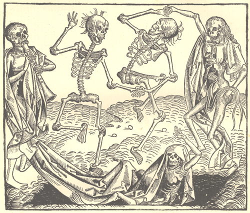 Taniec śmierci, drzeworyt z druku: Schedel H., Weltchronik, Norymberga 1493