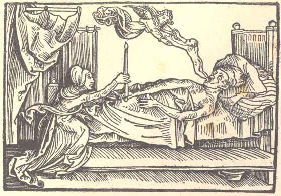 Anioł śmierci, drzeworyt z druku: Conrad Reiter, Mortilogus. Augsburg,1508